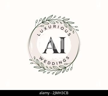 AI Initials letter Wedding monogram logos template, hand drawn modern minimalistic and floral templates for Invitation cards, Save the Date, elegant Stock Vector
