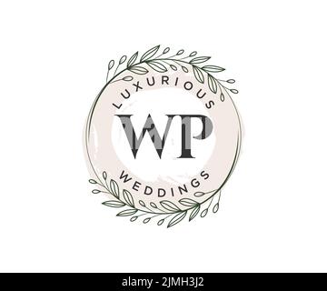 WP Initials letter Wedding monogram logos template, hand drawn modern minimalistic and floral templates for Invitation cards, Save the Date, elegant Stock Vector