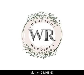 WR Initials letter Wedding monogram logos template, hand drawn modern minimalistic and floral templates for Invitation cards, Save the Date, elegant Stock Vector