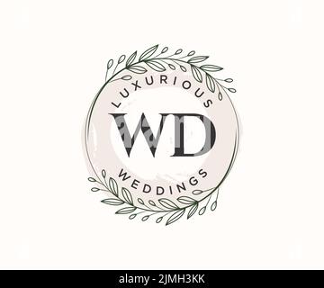 WD Initials letter Wedding monogram logos template, hand drawn modern minimalistic and floral templates for Invitation cards, Save the Date, elegant Stock Vector