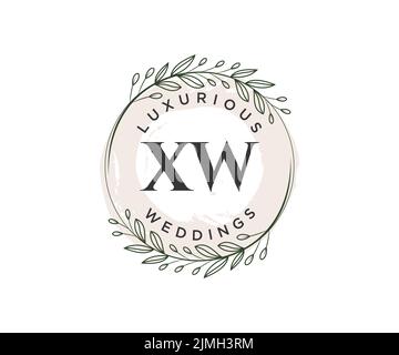 XW Initials letter Wedding monogram logos template, hand drawn modern minimalistic and floral templates for Invitation cards, Save the Date, elegant Stock Vector