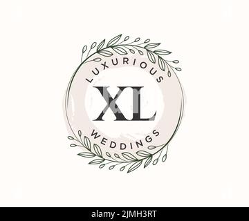 XL Initials letter Wedding monogram logos template, hand drawn modern minimalistic and floral templates for Invitation cards, Save the Date, elegant Stock Vector
