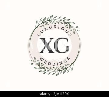 XG Initials letter Wedding monogram logos template, hand drawn modern minimalistic and floral templates for Invitation cards, Save the Date, elegant Stock Vector