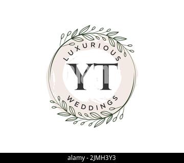 YT Initials letter Wedding monogram logos template, hand drawn modern minimalistic and floral templates for Invitation cards, Save the Date, elegant Stock Vector