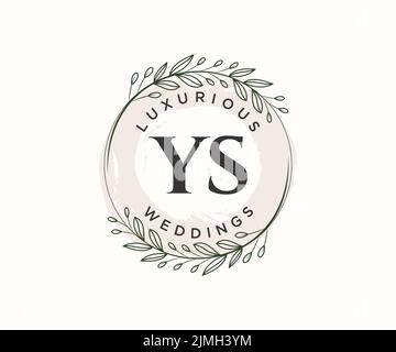 YS Initials letter Wedding monogram logos template, hand drawn modern minimalistic and floral templates for Invitation cards, Save the Date, elegant Stock Vector