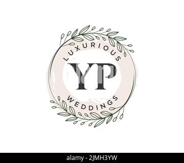 YP Initials letter Wedding monogram logos template, hand drawn modern minimalistic and floral templates for Invitation cards, Save the Date, elegant Stock Vector