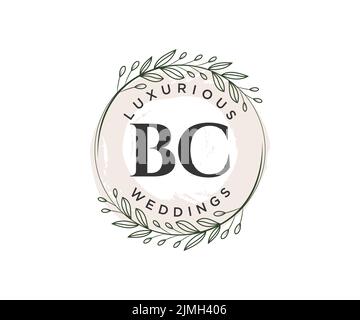 BC Initials letter Wedding monogram logos template, hand drawn modern minimalistic and floral templates for Invitation cards, Save the Date, elegant Stock Vector