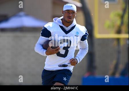 Dallas Cowboys wide receiver Dennis Houston (3) and Los Angeles Chargers  safety Alohi Gilman (32) participate in drills during a combined NFL  practice at the Los Angeles Rams' practice facility in Costa