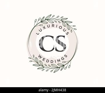 CS letter Wedding monogram logos template, hand drawn modern minimalistic and floral templates for Invitation cards, Save the Date, elegant Stock Vector