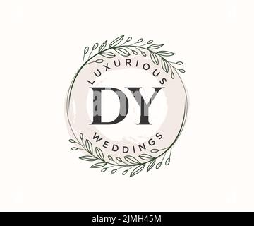 DY Initials letter Wedding monogram logos template, hand drawn modern minimalistic and floral templates for Invitation cards, Save the Date, elegant Stock Vector