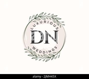 DN Initials letter Wedding monogram logos template, hand drawn modern minimalistic and floral templates for Invitation cards, Save the Date, elegant Stock Vector