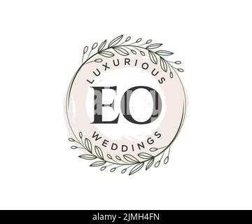 EO Initials letter Wedding monogram logos template, hand drawn modern minimalistic and floral templates for Invitation cards, Save the Date, elegant Stock Vector