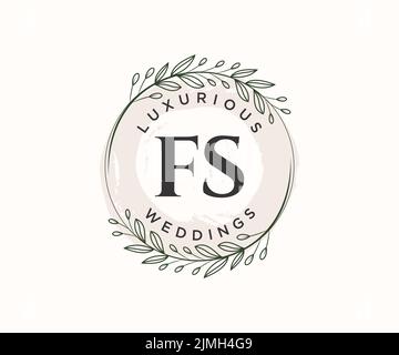 FS Initials letter Wedding monogram logos template, hand drawn modern minimalistic and floral templates for Invitation cards, Save the Date, elegant Stock Vector
