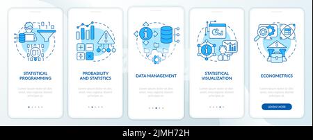 Data analyst skills blue onboarding mobile app screen Stock Vector
