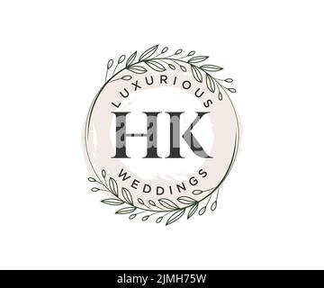 HK Initials letter Wedding monogram logos template, hand drawn modern minimalistic and floral templates for Invitation cards, Save the Date, elegant Stock Vector
