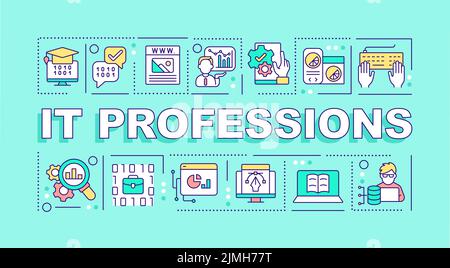 IT professions word concepts turquoise banner Stock Vector