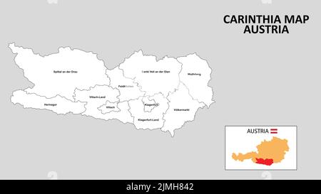 Carinthia state administrative map. Isolated map with labels, Austria ...