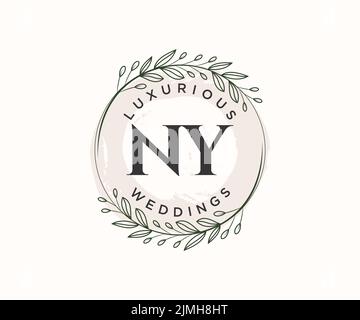 NY Initials letter Wedding monogram logos template, hand drawn modern minimalistic and floral templates for Invitation cards, Save the Date, elegant Stock Vector