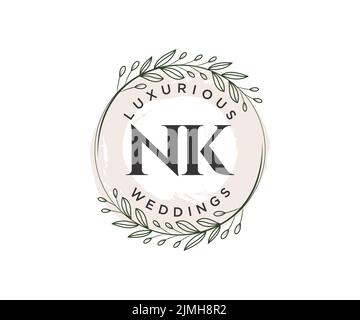 NK Initials letter Wedding monogram logos collection, hand drawn