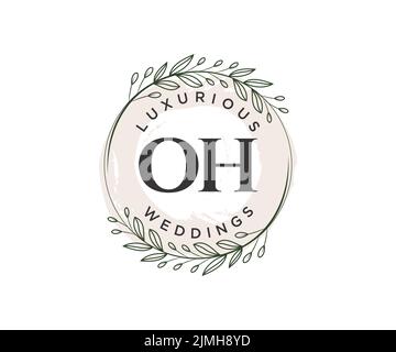 OH Initials letter Wedding monogram logos template, hand drawn modern minimalistic and floral templates for Invitation cards, Save the Date, elegant Stock Vector