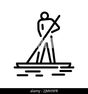 Paddleboarding black line icon. Water activity. Pictogram for web page. Stock Vector