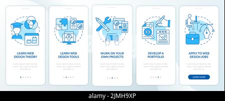Becoming web designer blue onboarding mobile app screen Stock Vector