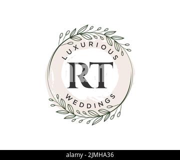 RT Initials letter Wedding monogram logos template, hand drawn modern minimalistic and floral templates for Invitation cards, Save the Date, elegant Stock Vector