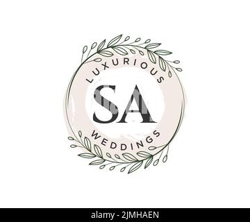 SA Initials letter Wedding monogram logos template, hand drawn modern minimalistic and floral templates for Invitation cards, Save the Date, elegant Stock Vector