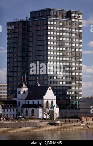 Alt St. Heribert in front of the Lanxess AG headquarters, Cologne, Rhineland, Germany, Europe Stock Photo