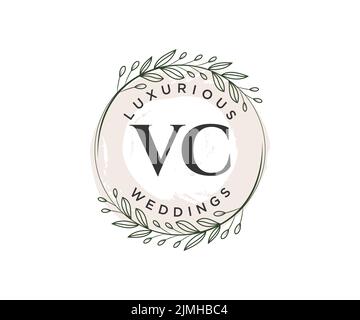 VC Initials letter Wedding monogram logos template, hand drawn modern minimalistic and floral templates for Invitation cards, Save the Date, elegant Stock Vector