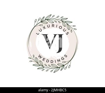 VJ Initials letter Wedding monogram logos template, hand drawn modern minimalistic and floral templates for Invitation cards, Save the Date, elegant Stock Vector