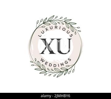 XU Initials letter Wedding monogram logos template, hand drawn modern minimalistic and floral templates for Invitation cards, Save the Date, elegant Stock Vector