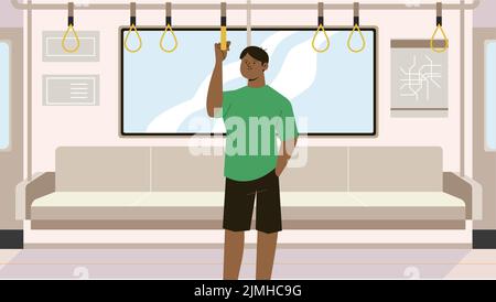 Take the subway. The guy rides the subway Stock Vector