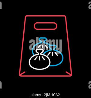 Fast food delivery take away paper bag vector isolated on black background icon. Khinkali symbol. Delivery sign. Graph symbol for cooking web site and Stock Vector