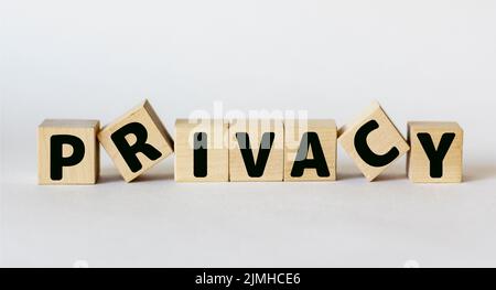 Word PRIVACY written on wood block and white background Stock Photo