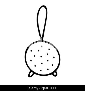 Doodle hand-drawn sifting dish. Outline sieve, skimmer, strainer isolated on white background. Cozy kitchen utensils, cute dishes for cooking. Slotted Stock Vector