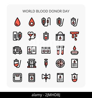 A set of outline icons for the World Blood Donor Day with a white background Stock Vector