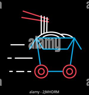 Wheeled wok box vector isolated on black background icon. Delivery sign. Graph symbol for cooking web site and apps design, logo, app, UI Stock Vector