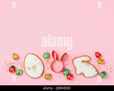 Easter Cookie baking. Copy space. Easter flatlay Stock Photo