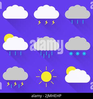 Stylish flat simple icons with phenomena weather. Stock Vector