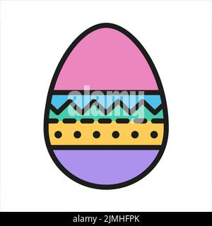 Easter egg color flat icon with stroke isolated on white background. Easter egg vector icon for web, mobile, app and ui design Stock Vector