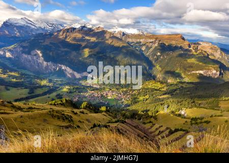 Lauterbrunnen valley, village in Swiss Alps, Switzerland Stock Photo