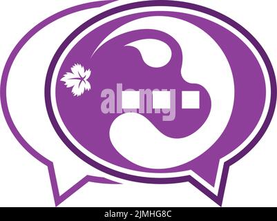 A vector flat design of Chatting icons in purple colors isolated on white background Stock Vector