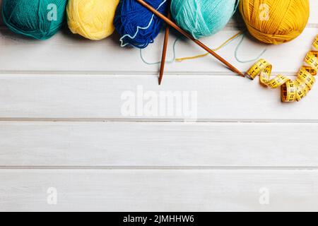 Yellow blue wool with space bottom Stock Photo