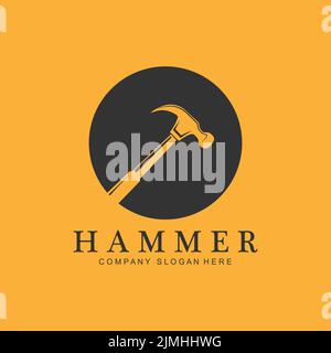 hammer building construction tools judge logo vector icon vintage retro design Stock Vector