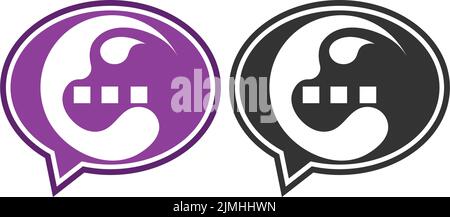 A vector flat design of speech bubble icons in black and purple on isolated white background Stock Vector