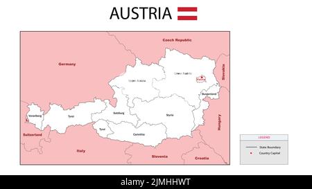 Austria Map. Political map of Austria. Austria map with neighboring countries names and borders. Stock Vector