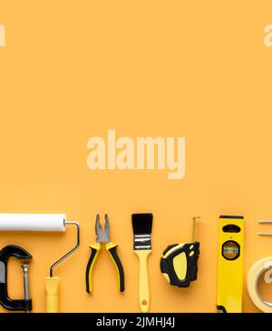 Set repair tools supplies with copy space top view Stock Photo