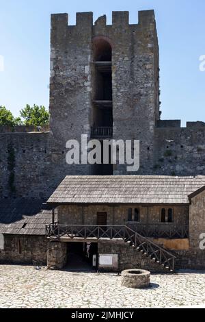 SMEDEREVO, SERBIA - AUGUST 12, 2019: Ruins of Fortress at the coast of the Danube River in town of Smederevo, Serbia Stock Photo