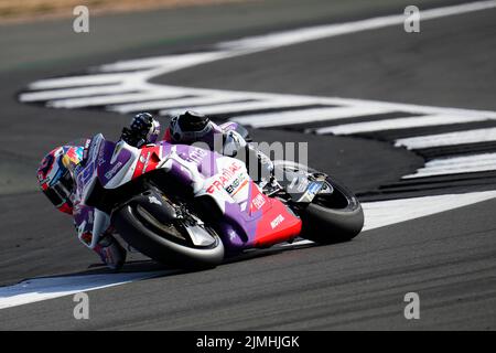 Silverstone, UK. 06th Aug, 2022. Qualifying for MotoGP Monster Energy British Grand Prix at Silverstone Circuit. August 06, 2022 In picture: Spain Jorge Martín Clasificacion del Gran Premio Monster Energy de MotoGP de Gran Bretaña en el Circuito de Silverstone, 06 de Agosto de 2022 POOL/ MotoGP.com/Cordon Press Images will be for editorial use only. Mandatory credit: © MotoGP.com Credit: CORDON PRESS/Alamy Live News Stock Photo